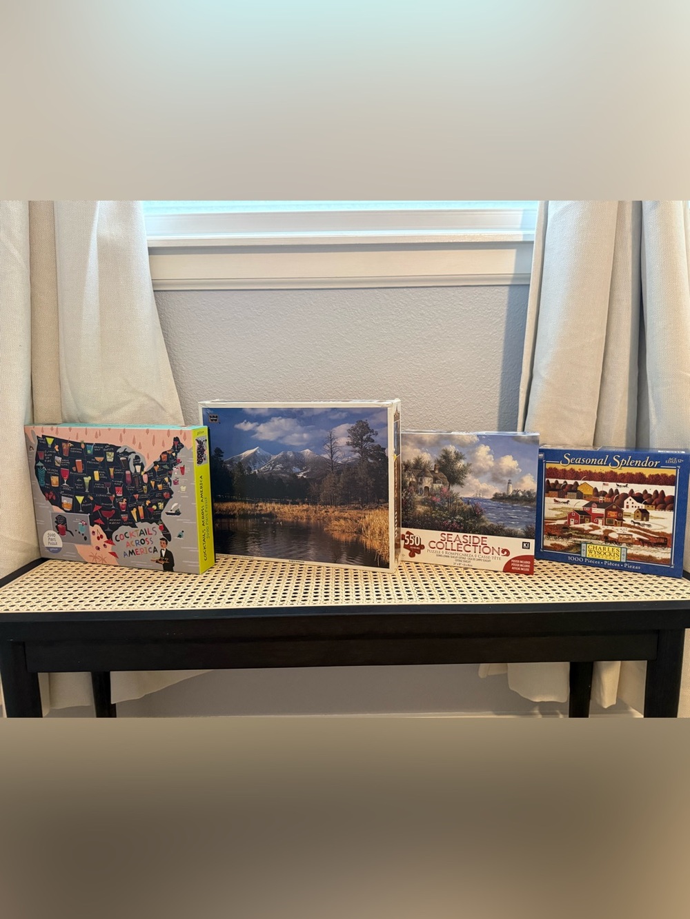 Bundle of FOUR Puzzles x3 1000 piece, x1 550 piece, Landscape Vintage Cocktails